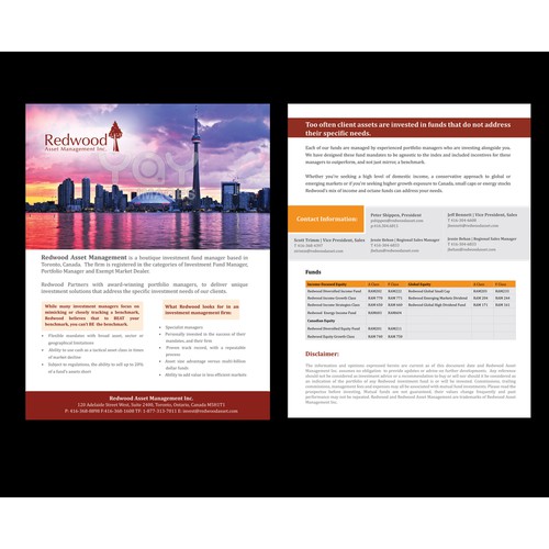 Create the next brochure design for Redwood Asset Management