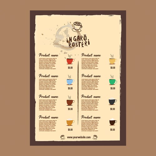 Menu for coffee shop