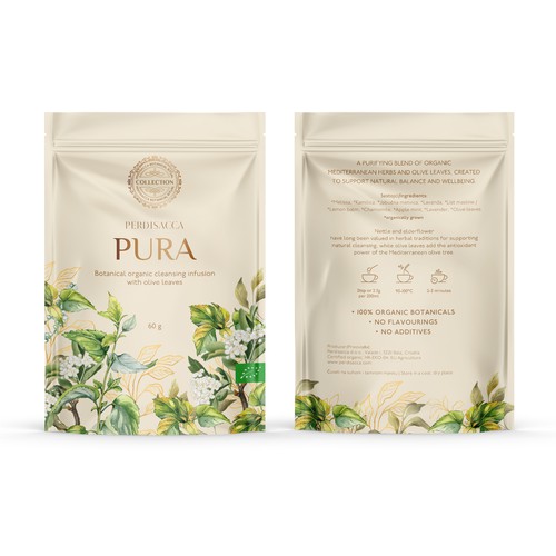 Package design for organic tea in stand up pouch