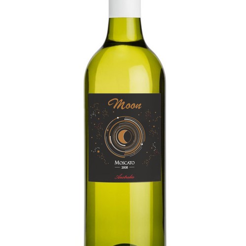 Elegant wine label for white Moscato named 'Moon'.