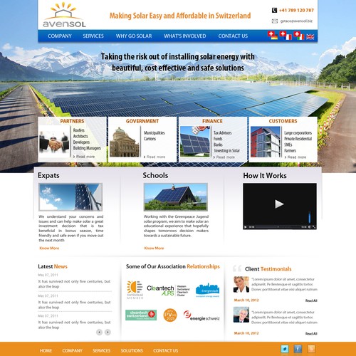 Website design for Avensol - A Swiss solar consultancy