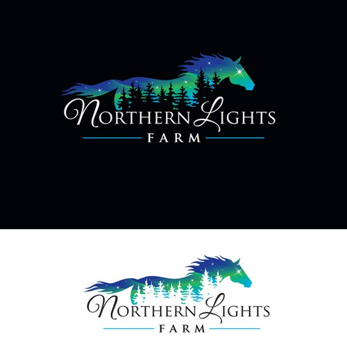 Modern or classy mix of northern lights, horses and tree scape