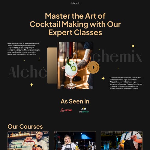 Creative Landing page for Cocktail classes