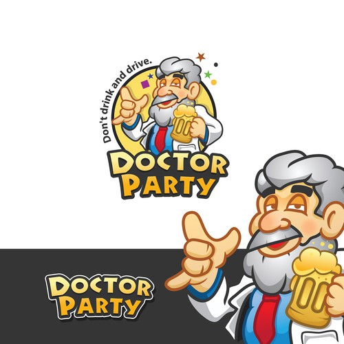 logo and character design for The Party Brand, DOCTOR PARTY