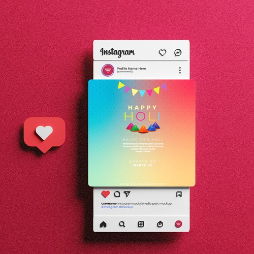 Happy  Holi Instagram Post Template  Design