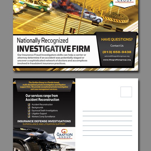 Create a PostCard for "Insurance Defense Investigation Services"