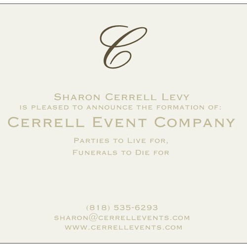 Create an announcement card for the launch of a new special events company