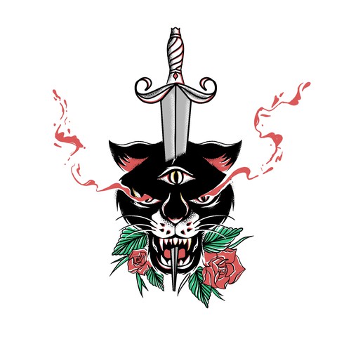 Creative Panther with Third eye  Tattoo style art
