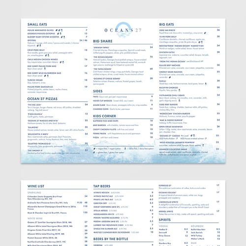 Design menu for beach side restaurant