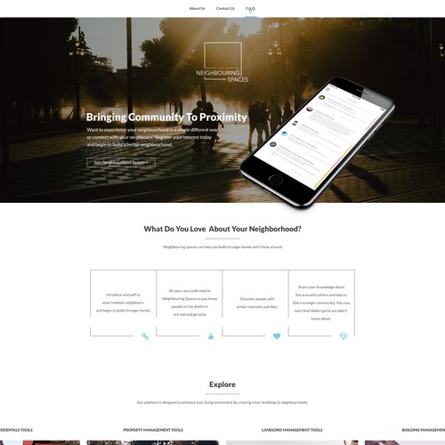 Simple clean design for Neighborhood web app