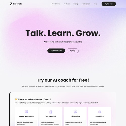 Design a Unique, Story-Driven One-Page Website for BondMate — The AI Relationship Coach