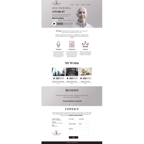 Website concept for a Voice Over Artist Patrick.