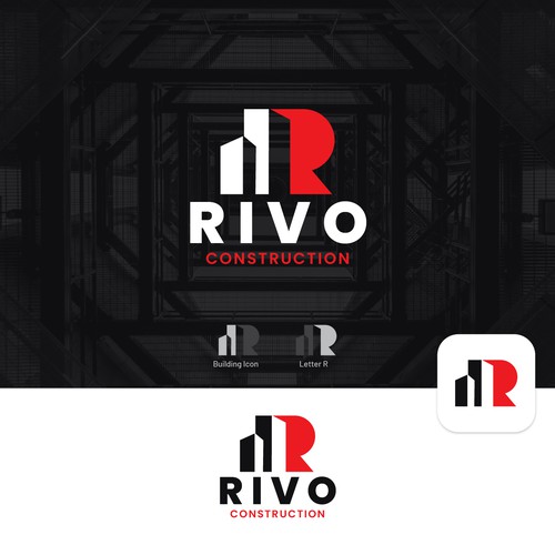 Letter R with building icon logo design