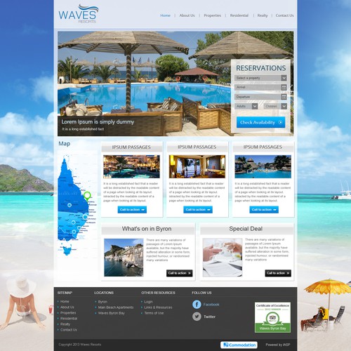 Create the next website design for 3 x Holiday Resorts in Byron Bay