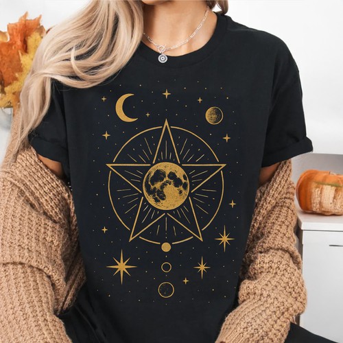 Celestial Moon and Star T-Shirt Design (Design Available For Sale)