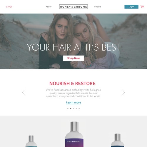 Webpage for a haircare product line