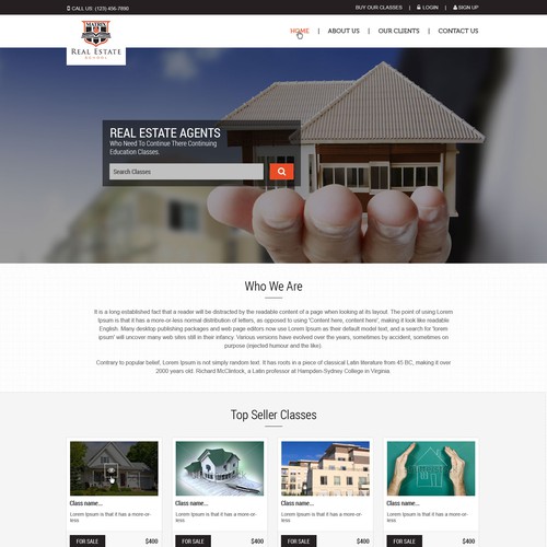 Landing page for a new real estate school.