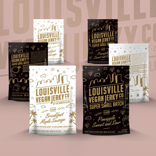 Louisville Vegan Jerky Co: Jerky of the month and small batch bag designs.