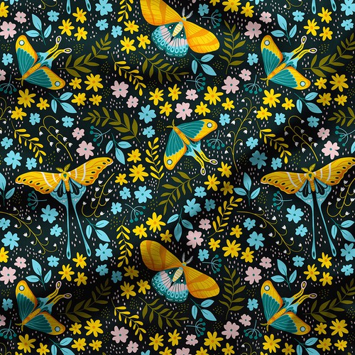 Moths garden - seamless pattern