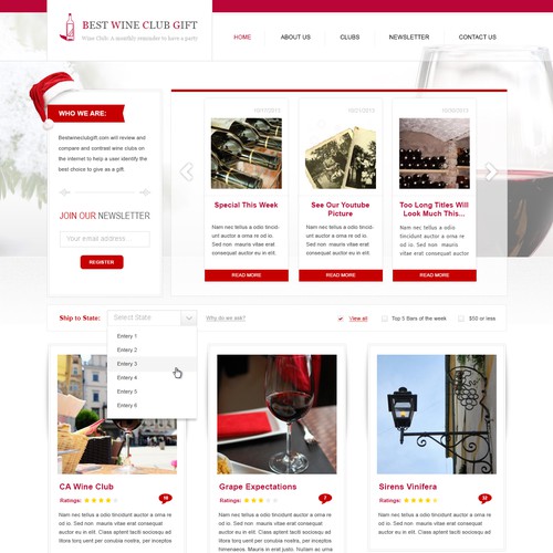 Festive page design for a wine store