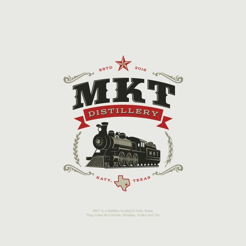 Steam engine logo for texas based Distillery