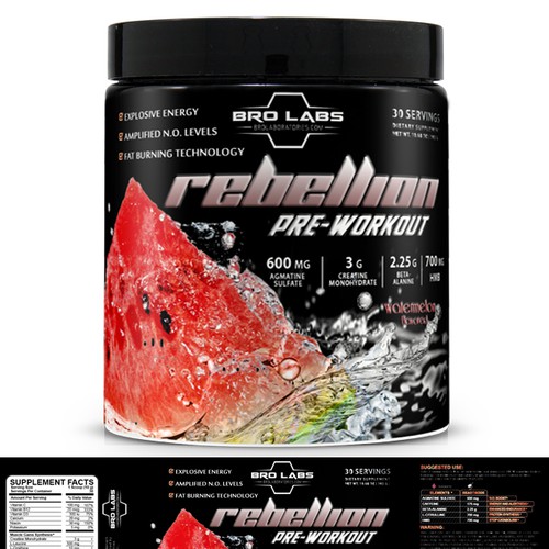 Create a gorgeous/mouth watering label for our watermelon flavored pre-workout stack.