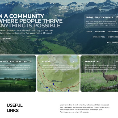 Design concept combining a landing page and a portal for a local community