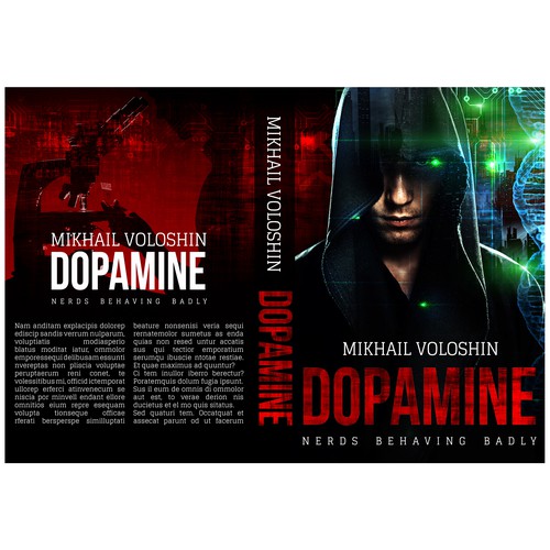 Book cover for a modern-day cyberpunk technothriller DOPAMINE