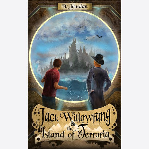 Whimsical yet dark book cover for an adventurous tale