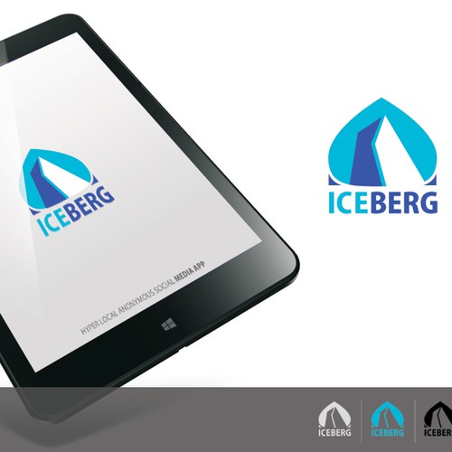Create an intriguing iceberg design for new hyper local anonymous social media app 'Iceberg'.