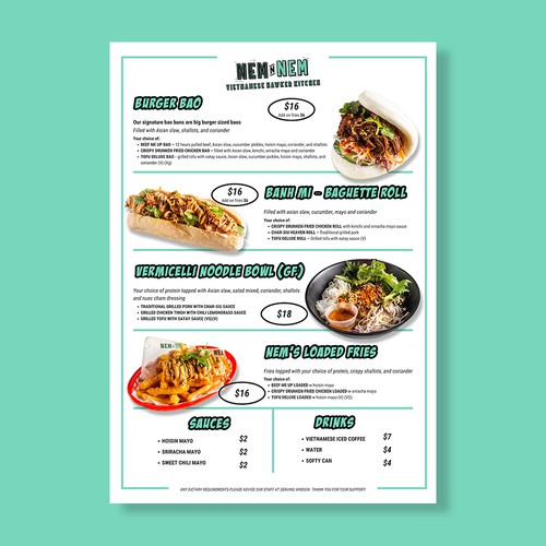 Nem N' Nem Food Truck Menu Poster