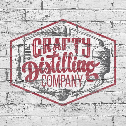 Create a capturing classic distillery illustration for Crafty Distilling Company