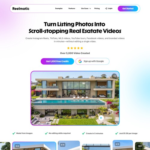 Reelmatic – AI Listing Video Landing Page for Real Estate Agents
