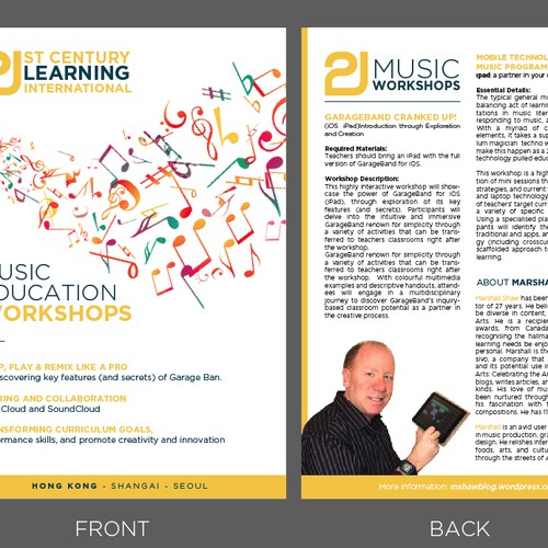 Create a reuseable flyer with a VISUAL IMPACT for an educational music workshop!