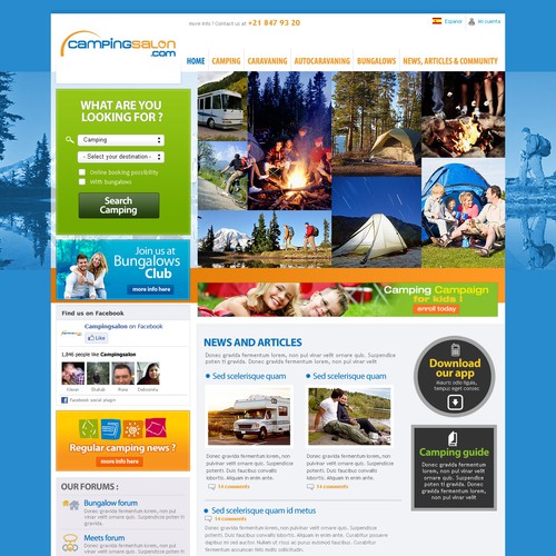 Re-design a spanish web site of Camping world (touristic)