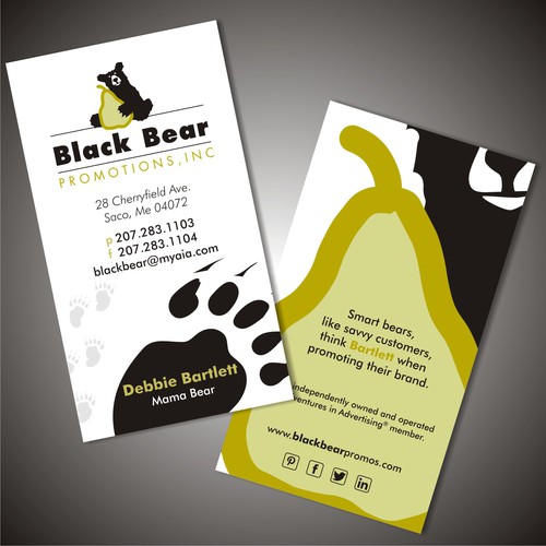 Help Black Bear Promotions, Inc design a new  edgy business card to include social media info