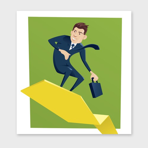Businessman surfing on chart arrow