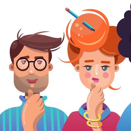 Geek flat characters illustrations