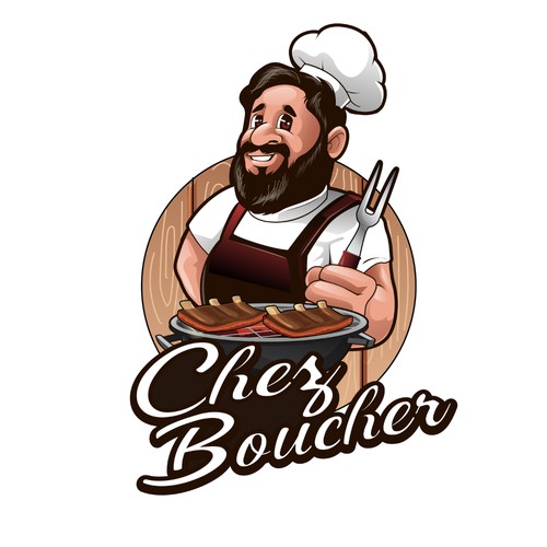 Cartoon character as a mascot logo for Chez Boucher