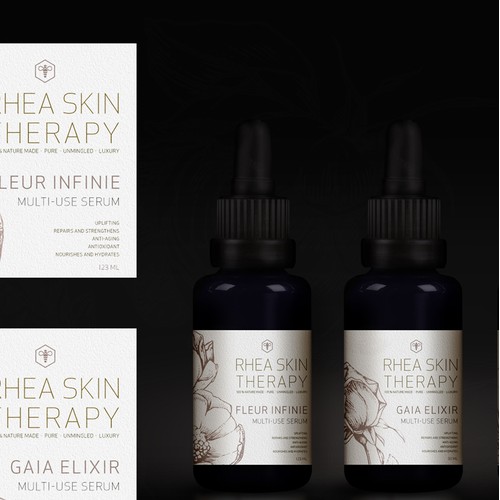 Label design - Rhea Skin Therapy luxury natural and organic skin care products