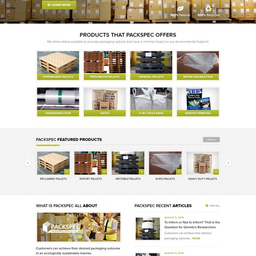 Website for Australian eco-friendly packaging supplier to industry