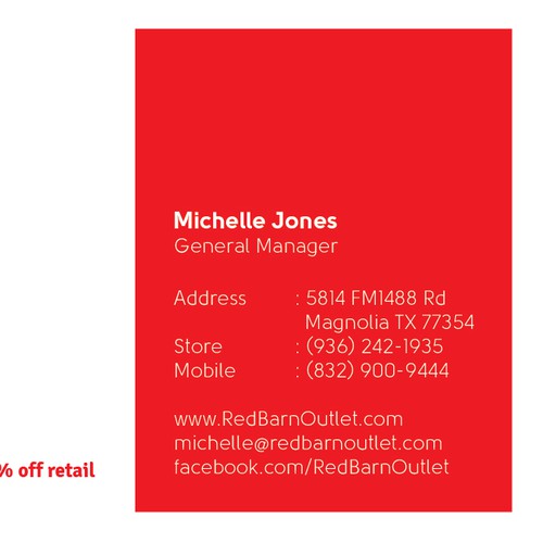 business card design for red barn outlet