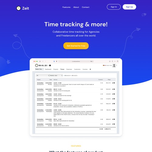 Landing Page for Time Tracking 