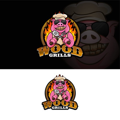 logo and mascot design for wood grills