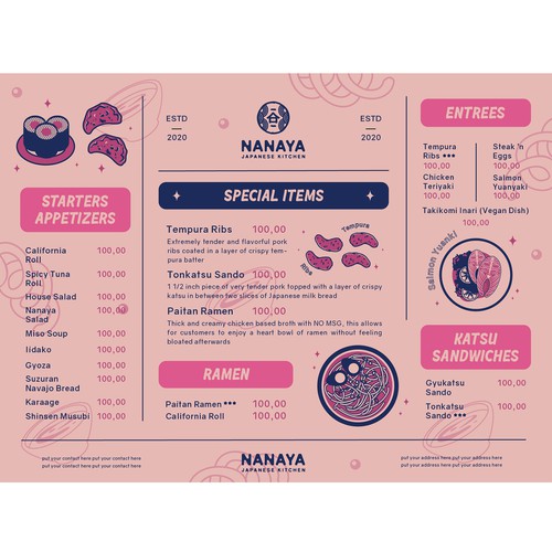 Takeout Menu for Japanese Izakaya Restaurant