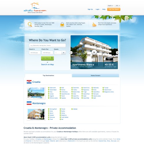 New modern design for Holiday Rental web site