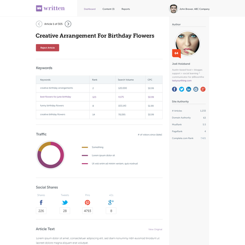 Design a one page "content preview" for our web application