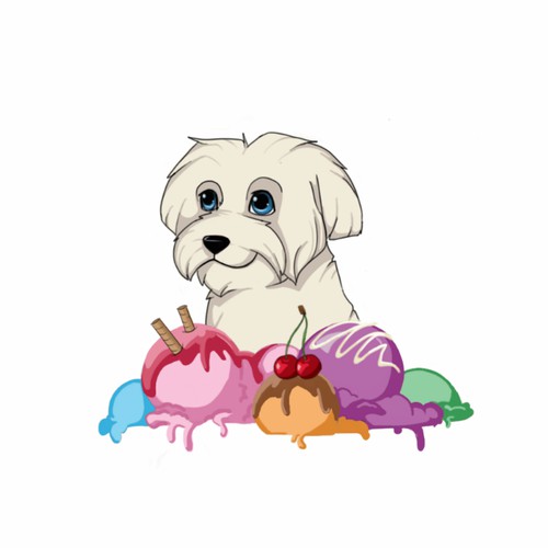 Maltese and ice cream illustration