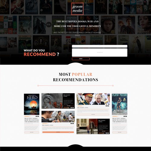 Simple & clean recommendation media website homepage