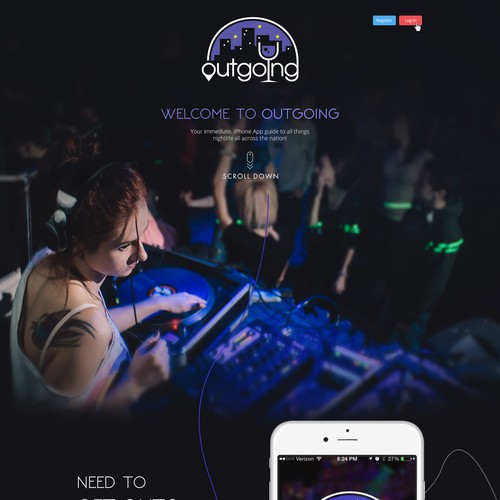 Landing Page Design for a Mobile Night Life App